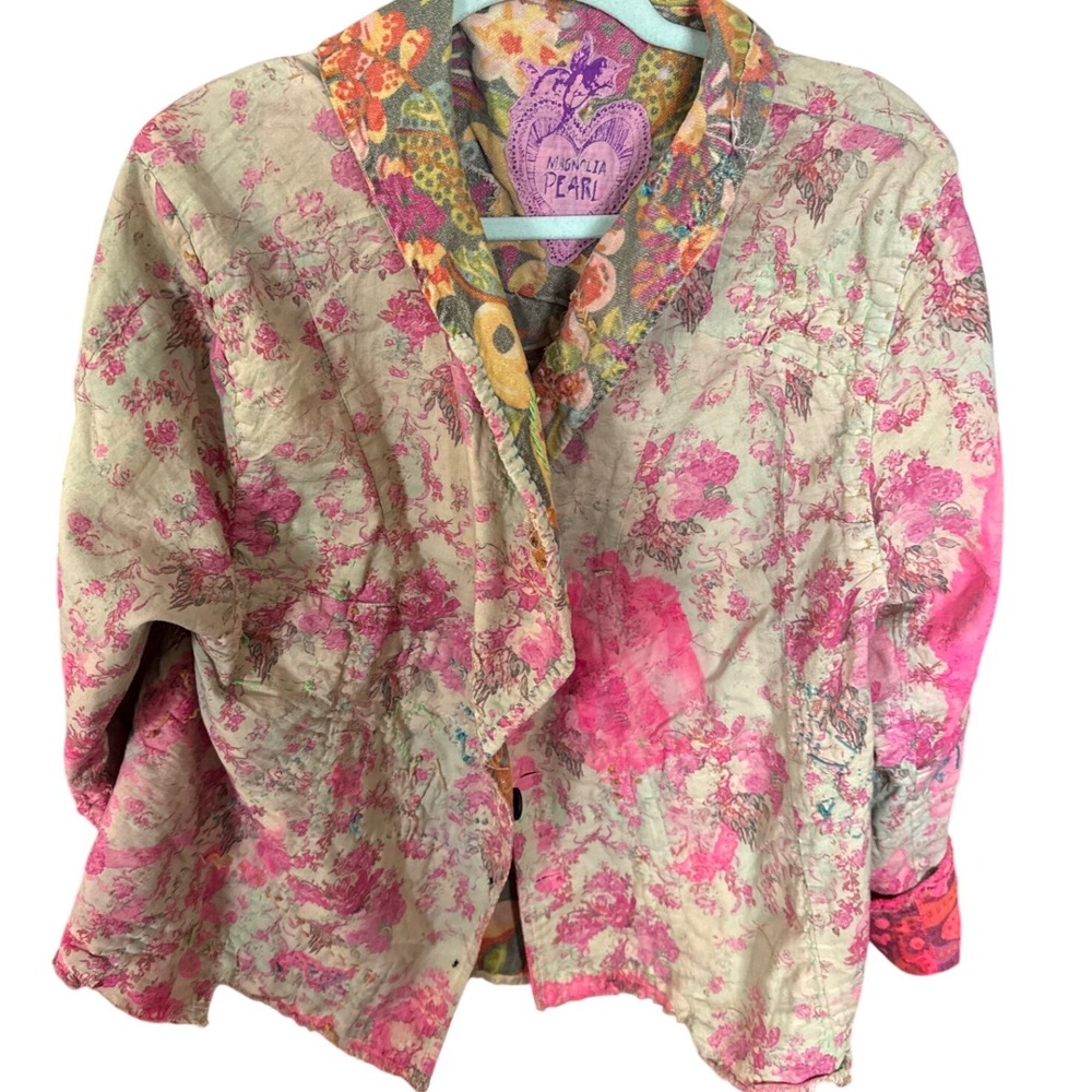 Magnolia Pearl Floral & Neon Cropped 80s Blazer Jacket Distressed Reversible NWT